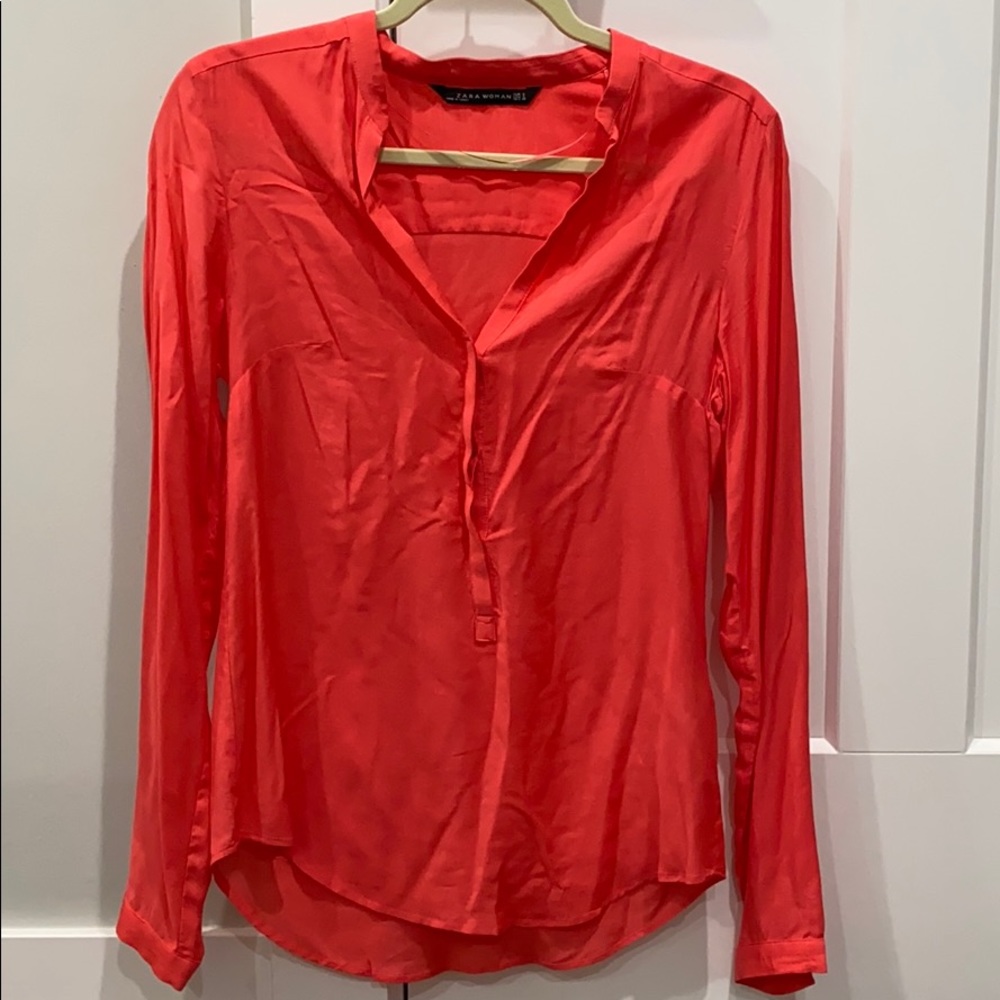 Zara silk long sleeve blouse